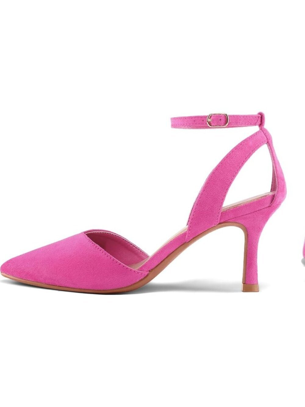 Women's Pink Pumps Shoes Pointed Toe Kitten Low Heels Ankle Strap
